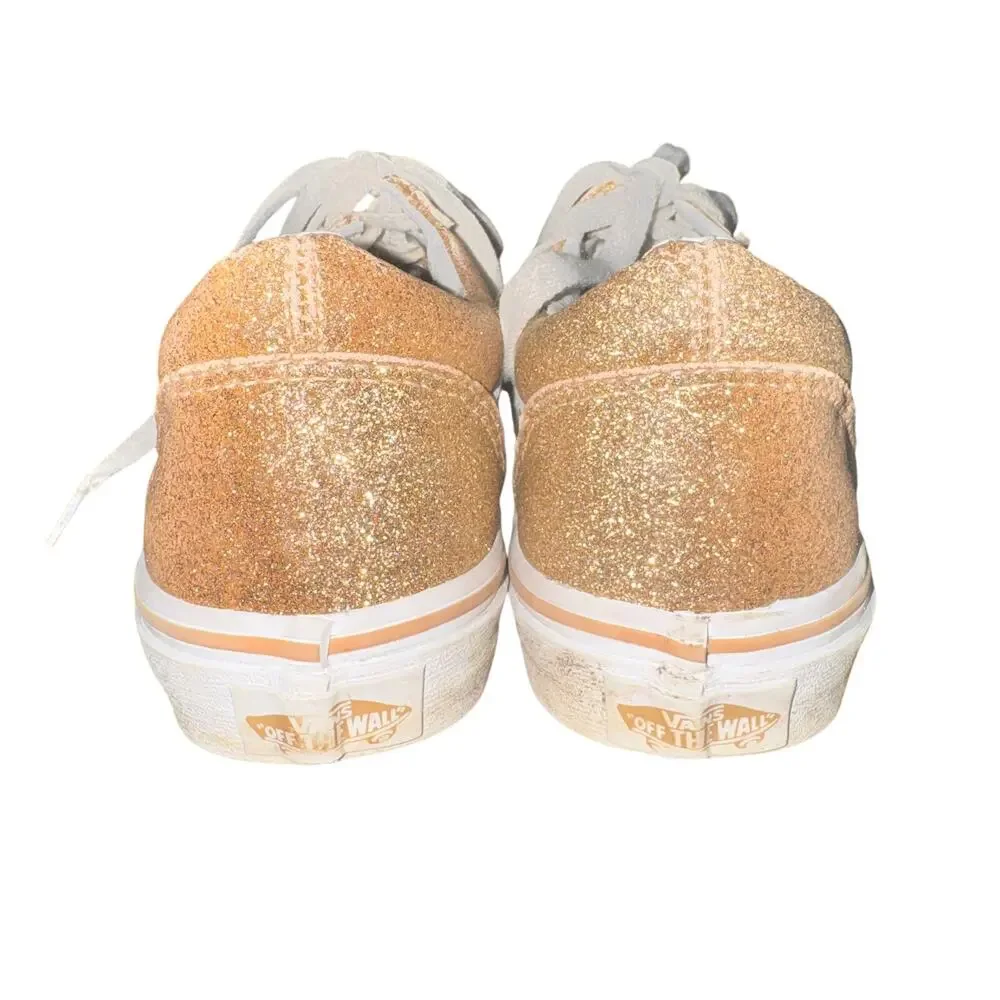 Vans Old Skool Off The Wall Sneakers Girl's Size 3 Gold Glitter Lace Up Shoes